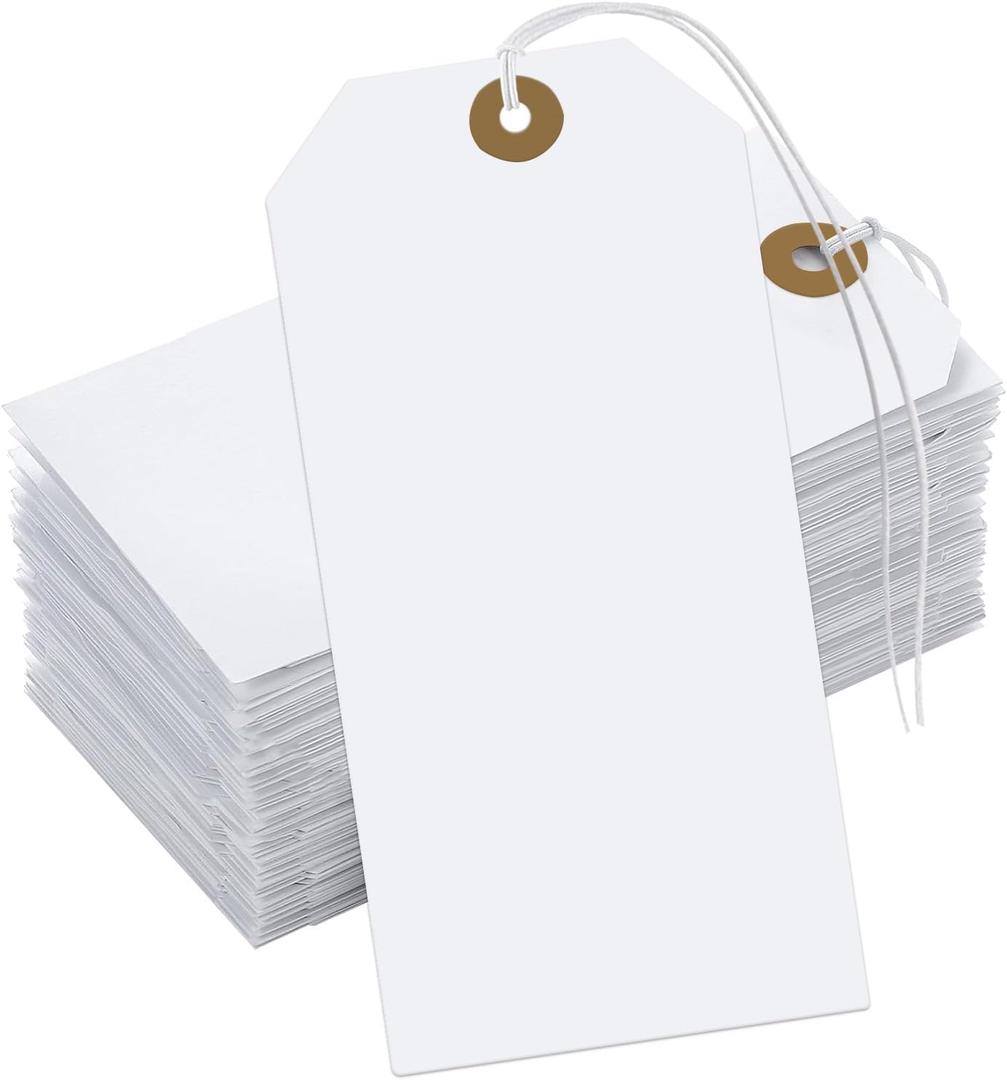 White Tags with Elastic Rope - 100 Pcs Large Writable Marking Tags for All Occasions - 4.76''2.36''
