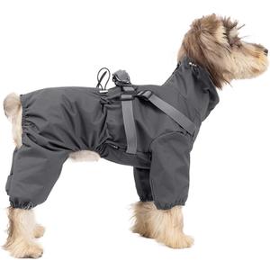 BRKURLEG Dog Raincoat with Harness for Small Dogs, Adjustable Waterproof Dog Rain Jacket, Reflective Rainproof Puppy 4 Legs Raincoat, Full Body Pet Rain Jacket, Dark Grey, M (M(Back Length9.8"))