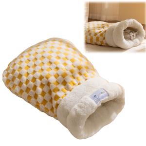 Cat Sleeping Bag, Cat Sleeping Bag for Indoor Cats Self Heating Cozy Winter Soft Plush Self Warm Kittens Indoor Sack 360°Wrap Comfortable Pet Snuggle Sack for Cats up to 8kg/17.6lb (Yellow Plaid)
