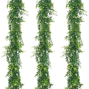 CQURE 3Pcs Faux Eucalyptus Garland, Artificial Eucalyptus Leaves Hanging Vines Table Greenery Garland for Wedding Backdrop Arch Wall Table Party Indoor Outdoor Decor