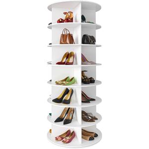 SpaceAid 7 Tier Rotating Shoe Rack Tower, Spinning Shoe Display Lazy Susan, Revolving 360 Shoe Rack Storage Round Carousel, Vertical Handbag Rotate Shoes Closet Organization (7-Tier White)