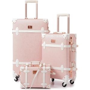 urecity Vintage Luggage Sets of 3 Piece - Hardside Lightweight Spinner Suitcases - Retro Travel Set includes Under Seat Train Case, 26"+20"+12" (Caramel Brown) Locked, Code for Luggage 26": 023/033, for Luggage 20": 000, for Luggage 12": 023
