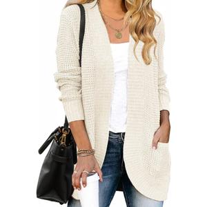 ZESICA Women's Fall Winter Long Sleeve Open Front Casual Lightweight Soft Knit Cardigan Sweater Outerwear, Apricot, Small