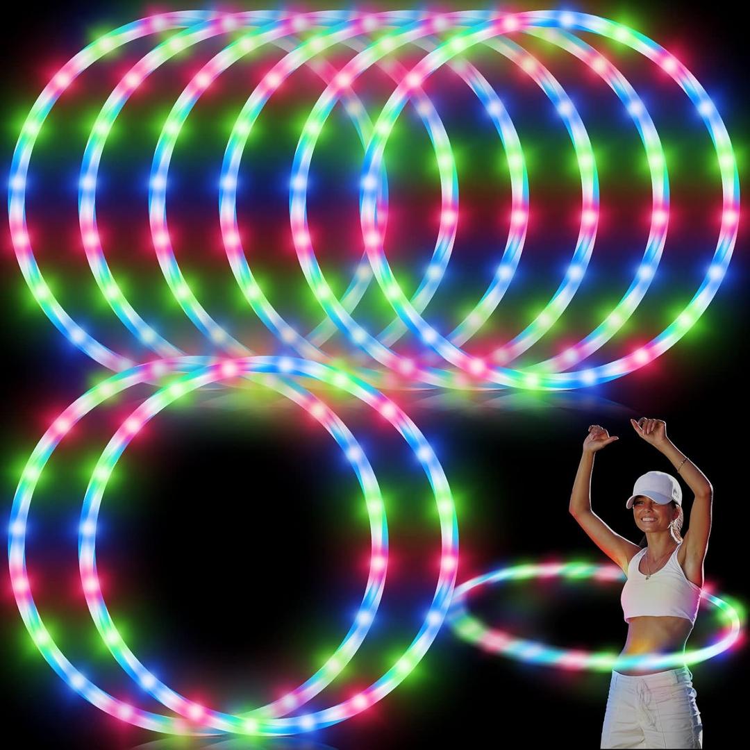 8 Pack 36 Inch LED Light up Hoop Glowing Lights Fitness Exercise Hoops Festival 10 Color Changing Exercise Glowing Hoop for Halloween Party Favors Dance Dark Fitness(Colorful)