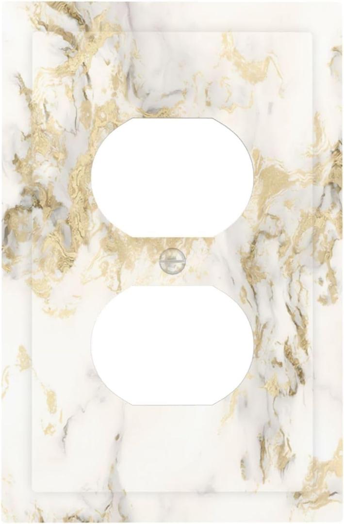 Gold Marble Scandinavian White Gray Smoke Marble Outlet Covers 1 Gang Duplex Light Switch Cover Decorative Switch Plates Electrical Receptacle Faceplate Wall Plate for Bathroom Living Room Decor