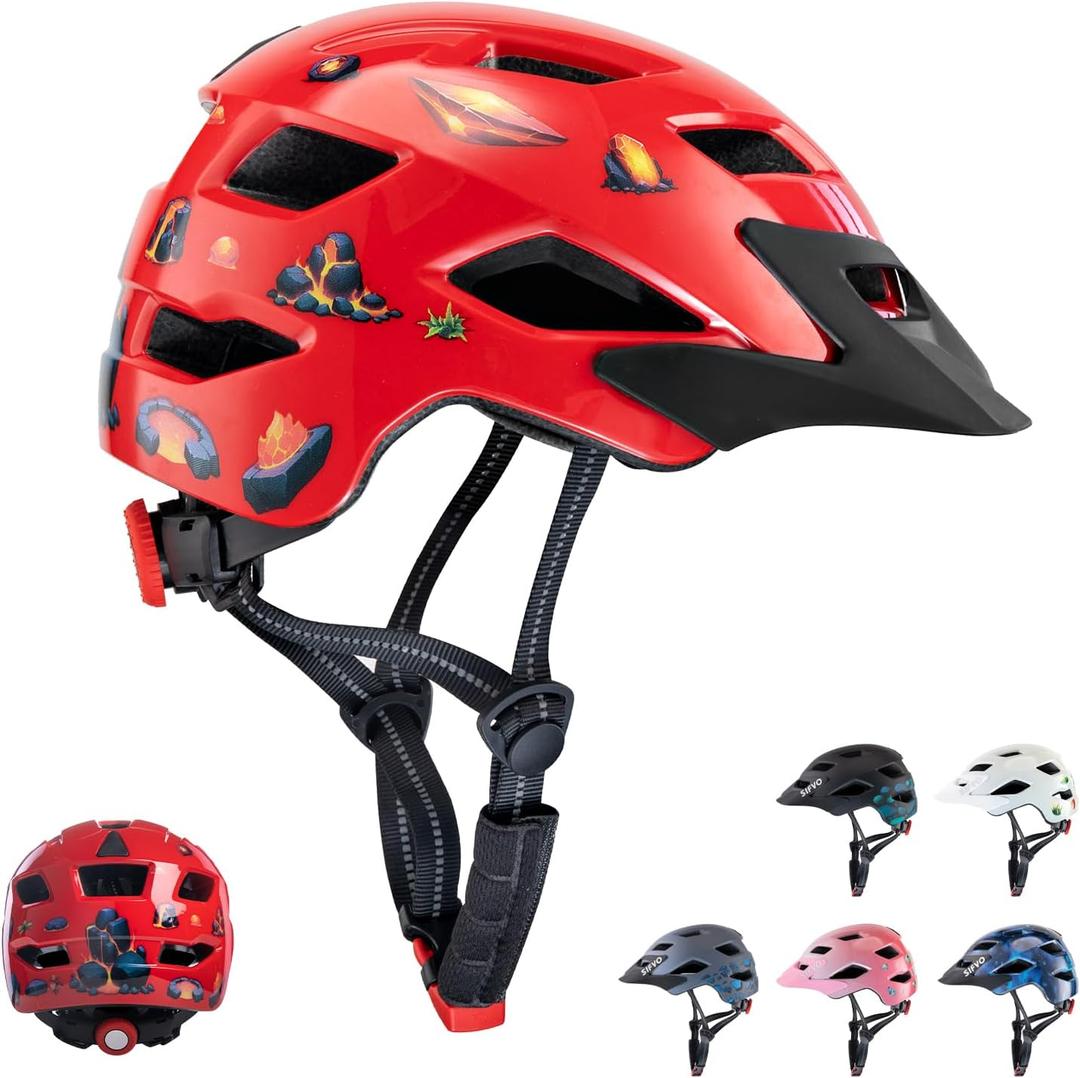 Kids Helmet, SIFVO Kids Bike Helmet Boys and Girls Bike Helmet with Cool Visor Helmet for Kids 5-14, Kids Bike Helmets Youth Bike Helmet Adjustable & Lightweight, Medium: 19.69"-22.44"(50-57cm), Glossy Red