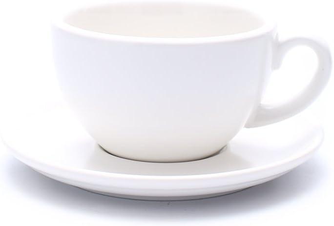 Great Cup Shape for Latte Art Cappuccino Barista Cup Saucer New Bone China for Coffee Shop (Matte White, 10.5 oz)