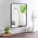 Wall Mount Small Mirror, Brushed Metal Framed Rounded Corner 12" x 16" Black