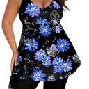 Arolina Plus Size Swimsuit for Women Two Piece Modest Tankini Full Coverage Tummy Control Bathing Suits with Shorts (Purple Floral), Size: 22 Plus