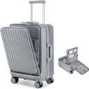 Somago Carry on Luggage Front Open 22x14x9 Airline Approved Lightweight Suitcase with Cup Holder and USB Port Aluminum Frame Polycarbonate Spinner Hard Suitcase with TSA Lock (Silver)