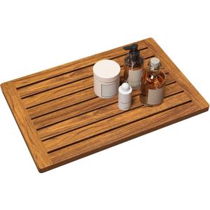 Teak Shower Mat, 21"x14" Wood Bath Mat Non-Slip Bathroom Mat Teak Bath Mats for Bathroom, Wooden Floor Mat Bathroom Mat for Inside, Outdoor or Spa(Small) (Natural)