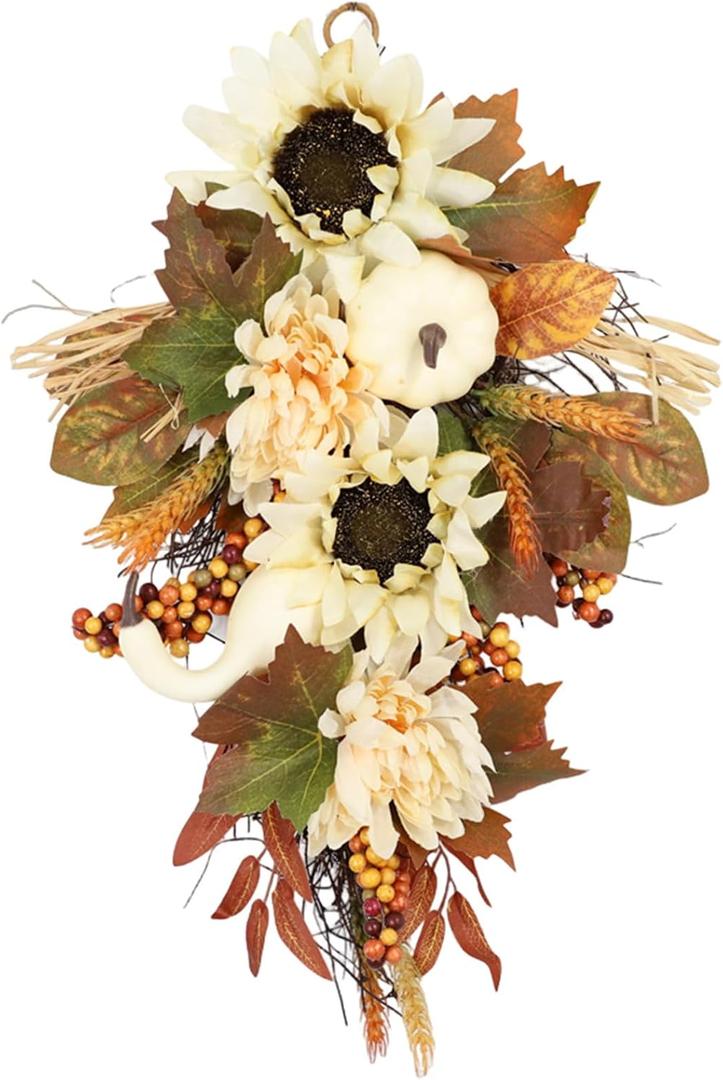 Fall Teardrop Swag Decor, Autumn Harvest Wreaths for Front Door