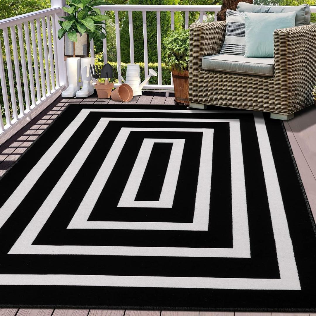 LEEVAN Black and White Striped Area Rug 5' x 7' Indoor Outdoor Rug Washable Woven Farmhouse Porch Front Outdoor Rug Patio Clearance for Living Room Courtyard Large Cotton Floor Carpet LEEVAN Black and White Striped Area Rug 5' x 7' Indoor Outdoor Rug Washable Woven Farmhouse Porch Front Outdoor Rug Patio Clearance for Living Room Courtyard Large Cotton Floor Carpet