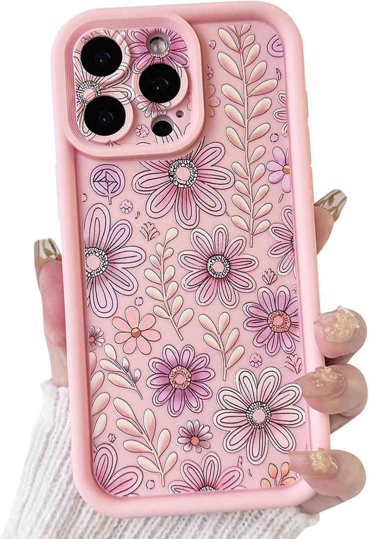 Lovmooful Compatible for iPhone 13 Pro Case Aesthetic Cute Color Flower Floral Leaf Design for Girls Women Soft TPU Shockproof More Protective Girly for iPhone 13 Pro Case-Light Pink