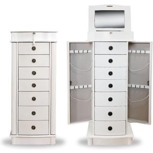 Hives and Honey Nora Jewelry Armoire Cabinet with Mirror  7 Drawers, Locking Top, Necklace Hooks, Anti-Tarnish Felt  Traditional Standing Jewelry Organizer for Women, White