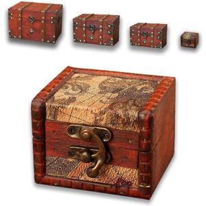 Wooden Jewelry Box, Classical Wood Jewlery Box Jewelery Storage Box Case Holder Jewellery Chest Mom Gifts Antique Trinket Organizer Treasure Box for Women Girls Ring Necklace Earring (Small)