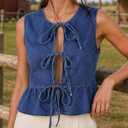 Remidoo Women's Tie Front Denim Vest Sleeveless Peplum Top Ruffle Hem Jean Waistcoat