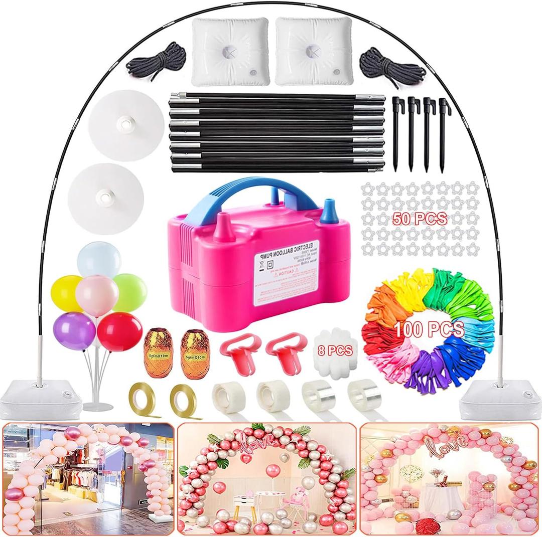 Balloon Arch Kit and Balloon Pump, 9Ft Tall & 10Ft Wide Adjustable Balloon Arch Stand Kit with Electric Pump, Balloons and Accessories for Birthday, Wedding, Graduation Party Decoration