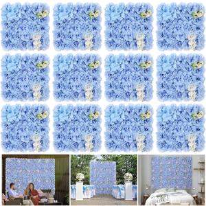 Silk Flowers Wall Panels for Wedding Backdrop-12packs Blue Artificial Floral Wall Mat 3D Flower Wall Hydrangea Panels Plastic Handmade for Party Event Stage Photography Home Decor
