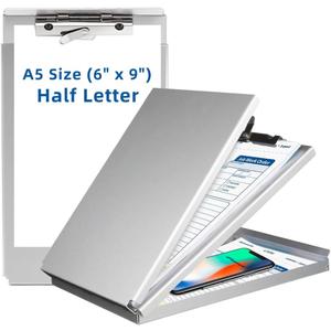 Sunnyclip Aluminum Clipboard with Storage(Memo Size), Recycled Metal Form Holder Binder Fits Paper Size up to 5.66 x 9.5 inches, A5 Size