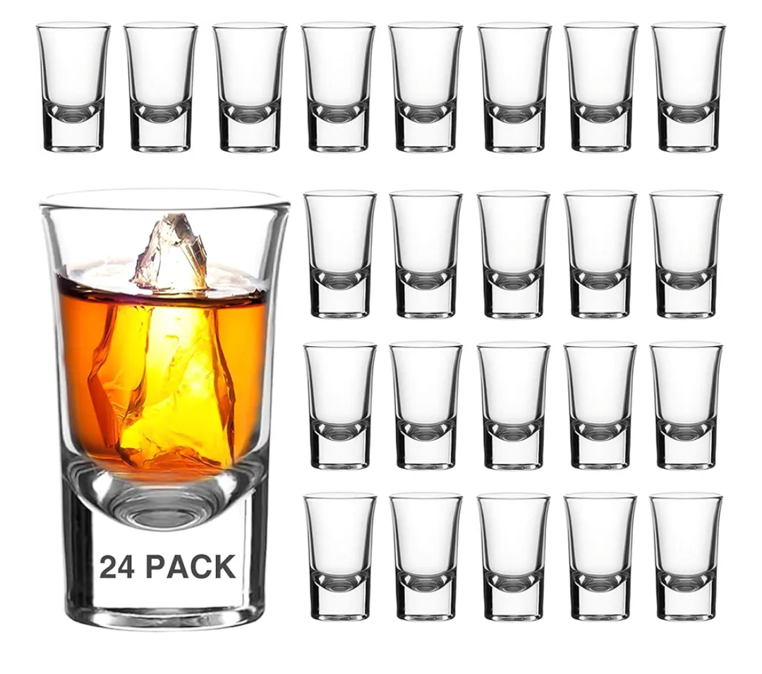 Ruckae 24 Pack 1 OZ Shot Glasses Set Shot Glass with Heavy Base Clear Shot Glasses Bulk for Vodka Tequila Whiskey Liquor
