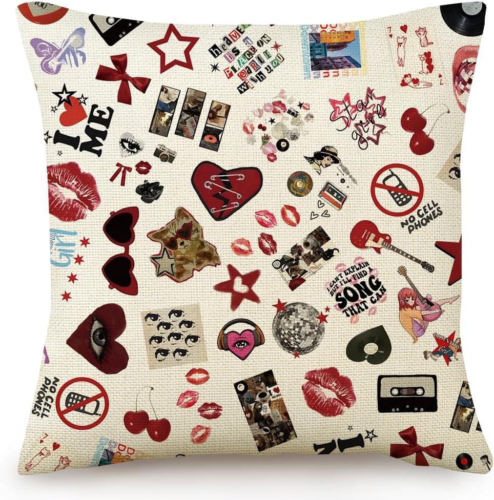 Y2K Room Decor Aesthetic Throw Pillow Covers - Cute Downtown Girl Room Decor, Coquette Y2k 2000's Grunge Print, Trendy Bedroom Decor for Teen Girls, 18x18 Inch