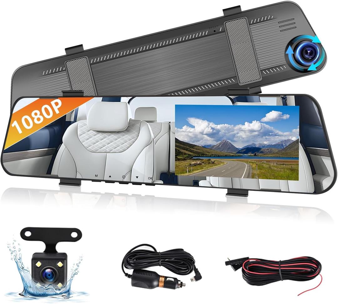 Podofo 4.5" Rear View Mirror Camera Dash Cam DVR Monitor Rear View Dual Camera Video Recording System 1080P IPS Screen/Loop Recording/150 Wide Angel/Night Vision/G-Sensor/Parking Assistance