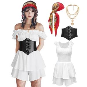 minkasic Womens Pirate Costume Dress Pirate Costumes Outfit for Women with Headscarf Corset Accessories 4PCS (Medium)