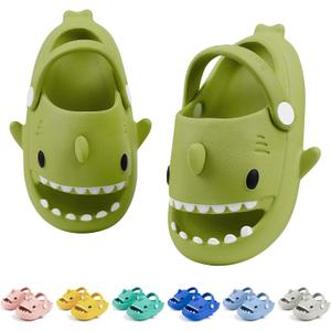 Toddler Shark Cloud Slides | Kids Shower Sandals | Boys Girls Cute Cartoon Fish Flip Flops | Beach Pool Home Slippers Shoes | Quick Dry Non-Slip (10-11 Little Kid, Strap - Dark Green)