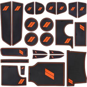 SENSHINE for Dodge Charger Accessories 2015-2021 2022 2023 Non-Slip Anti Dust Cup Holder Insert Center Console Shifter Liner Trim Door Pocket Mats Premium Custom Interior 24PC Set (Orange Trim)