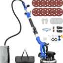 Drywall Sander, 1000W Popcorn Ceiling Removal Tool, Foldable Automatic Drywall Sander with Vacuum Dust Collection, LED Light, 6 Variable Speed 800-2200RPM, 15Pcs Sanding Discs (Blue）