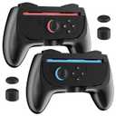 RHOTALL 2 Pack Comfort Hand Grips for Nintendo Switch 2 Controllers, Ergonomic Grips Compatible with Switch 2 joycons, Anti Slip and Wear-Resistant, 4 Thumb Caps - Black