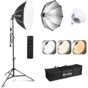 EZLucky 20" Octagonal Softbox Lighting Kit, 85W Dimmable LED Bulb, 3000K-6500K Studio Light with Remote Control, 63" Tripod Stand for Photography, Portrait, Live Streaming, Video Recording (1 Pcs)