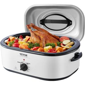 VEVOR Electric Roaster Oven, 22 QT Turkey Roaster with Self-Basting Lid, 1450W Roaster with Defrost & Warm Function, Adjustable Temp, Removable Pan & Rack, Fits Turkeys Up to 26LBS, White