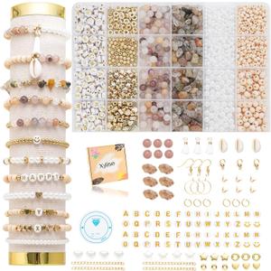 Xylise DIY Jewelry Making Kit, 1000+ Beads with Letters, Turquoise and Pearl Beads, Gold Charms, Bracelet Supplies (Light Purple)