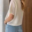 RUEWEY Women Y2k Short Sleeve Sweater Lightweight Crew Neck Pullover Knit Tee Tops Solid Color Shirt Top Blouse (S)