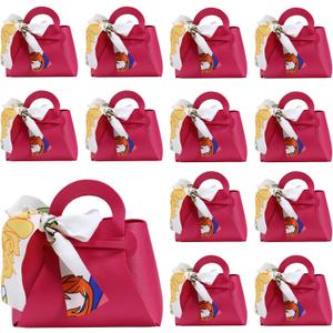 LPEIEB 12 Pack Leather Ribbon Candy Bag Gift Bags PU Wedding Gift Bags with Handle Ribbon Reusable Party Favor Boxes for Weddings Birthdays Christmas Baby Showers Halloween(Rose)