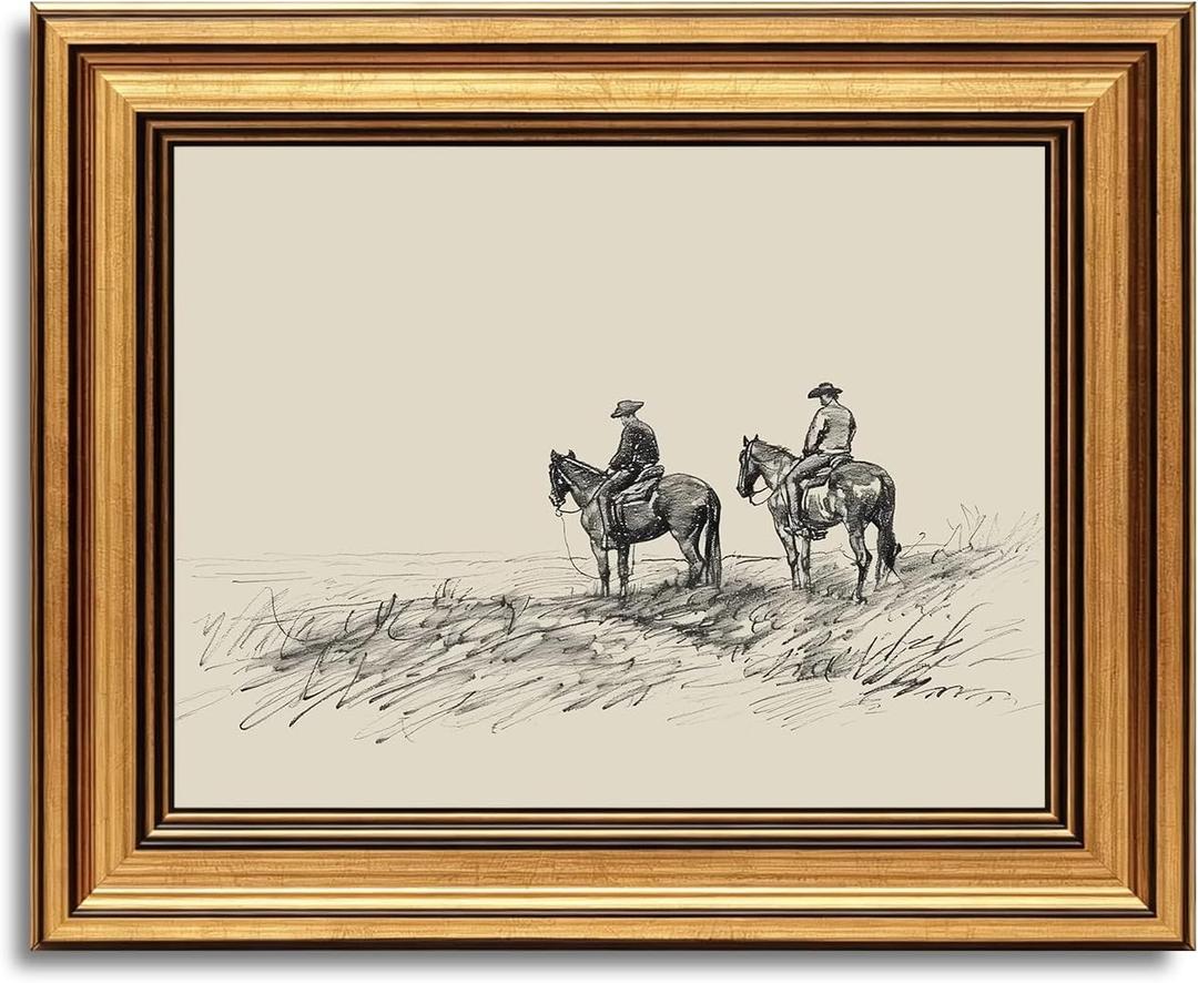 vineolect Western Cowboy Wall Art Vintage Western Sketch Prints Horse Pictures Neutral Farmhouse Wall Decor Canvas for Bathroom Office 9''x11''