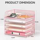 5 Tray Paper Organizer Letter Tray with Handle - Mesh Desk File Organizer, Paper Sorter Organizer for Office, Home or School File Folder Holder - Pink