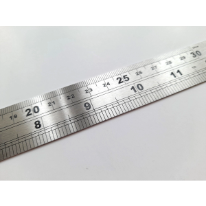 30cm/12in Straight Metal Ruler, Dual Sides, Gray, Black