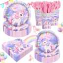 140PCS Magical Paste Theme Birthday Party Plates Napkins Forks Supplies Tableware Set Disposable Decoration for Girl Birthday Party or Baby Shower, Serves 20 Guests