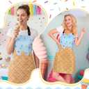 Ice Cream Parlor Apron, Cute Cones Colored Sprinkles Apron for Women with Adjustable Neck, Pockets Home Kitchen