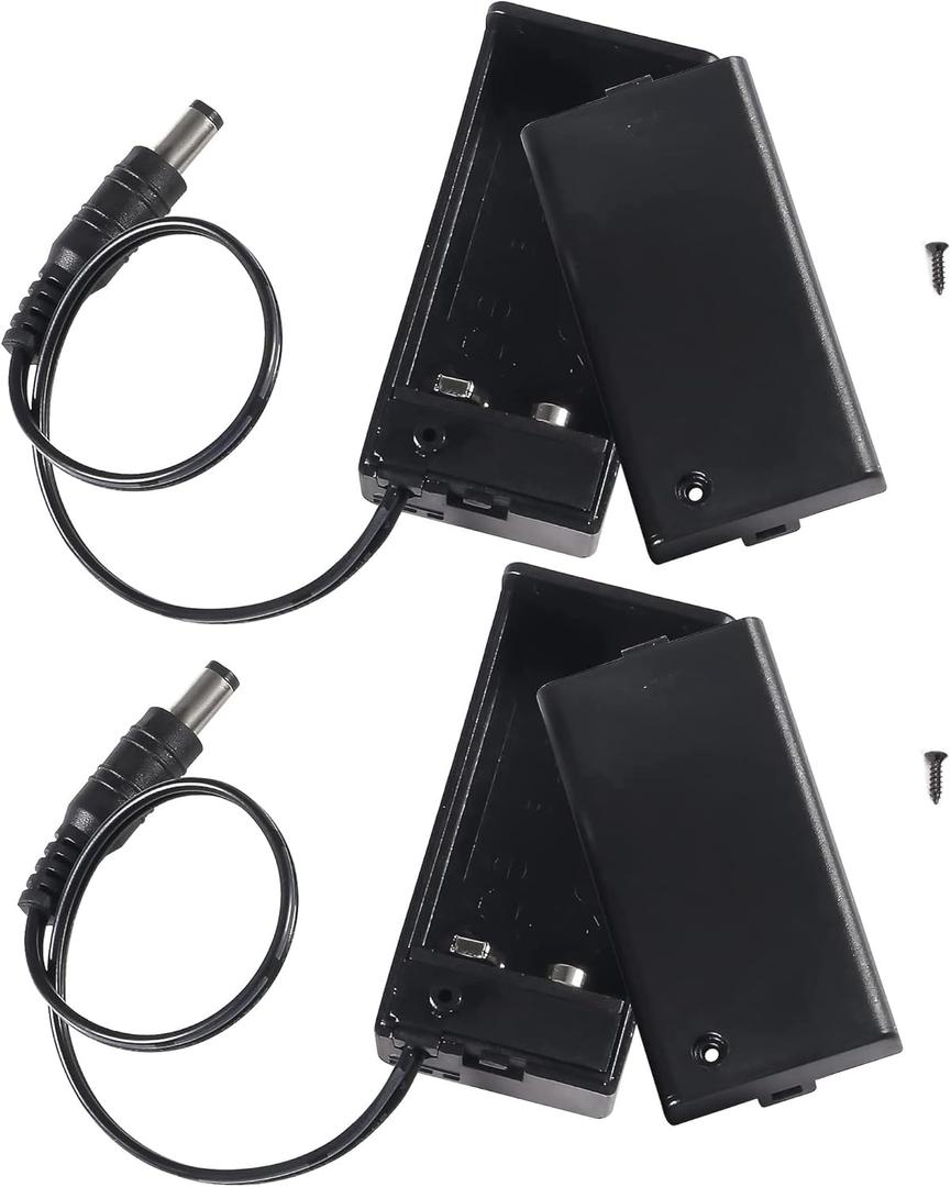 2Pcs 9V Battery Holder 9V Battery Holder with ON/Off Switch 9V Battery Case with DC 5.5 x 2.1mm Male Plug 9V Battery Case Holder with Cover Storage Case Holder
