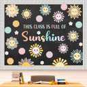 66 Pcs Summer Sunshine Bulletin Board Set Pastel Sun Paper Cutouts with 120 Glue Points Colorful Cute Sun Cut Outs Border for School Classroom Home Party Decor Supplies