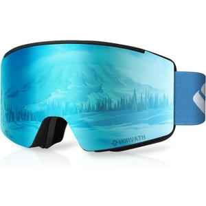Kids Ski Goggles, Frameless OTG Snowboard Goggles HD Super Anti-fog 250s Mirrored Lens for Kids Youth