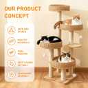 Modern Cat Tree for Indoor Cats Large Adult, 54''Tall Cat Tower with Scratching Post, Wood Cat Tree for Large Cats with Multi-Levels, 4 Weaving Washable Handwoven Rattan Cat Condo
