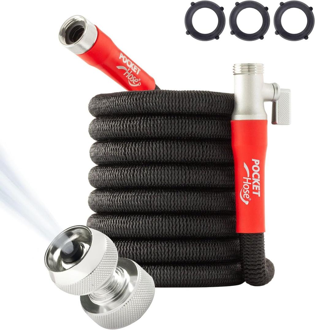 Pocket Hose 50 FT Silver Bullet 2.0 Expandable Garden Hose w/Turbo Shot Nozzle, AS SEEN ON TV, Lead-Free, Solid Aluminum Connectors, Easy On/Off Valve, Kink-Free, Leak-Proof