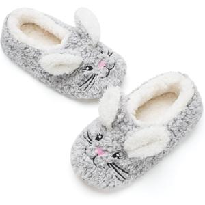 Cozylook Cute Animal House Slippers - Fuzzy Warm Bedroom Slipper Socks Non-Slip Grippers with Funny Face Designs, Fun Christmas Gifts Unique (11-13 Little Kid, Grey Bunny)