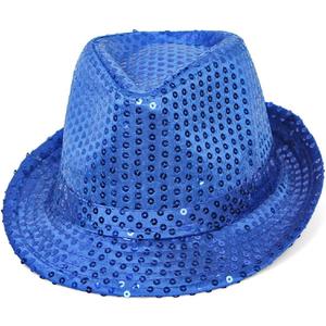 Mardi Gras Sequin Fedora Hats Party Hats,Western Sequin Fabric Fedora Hat for Men Cosplay Costume Party Accessory (Blue)