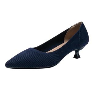 youngshow Women's Pumps Kitten Heels Pointed Toe Dress Shoes for Women Low Heel Knit Slip On Comfortable Stiletto Heels for Women Casual Work Formal Heels Shoes Navy Blue Size 6.5